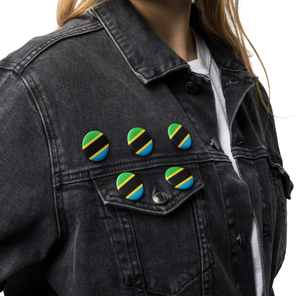 Tanzania Flag Pin Set | 5 Durable Decorative Buttons Brooch for Vest, Backpack, Clothing Badge, Bikers, Travel Collectors, Souvenir