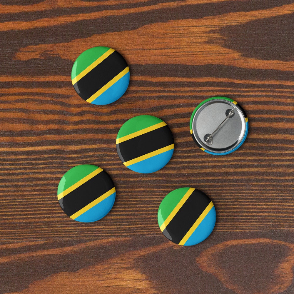 Tanzania Flag Pin Set | 5 Durable Decorative Buttons Brooch for Vest, Backpack, Clothing Badge, Bikers, Travel Collectors, Souvenir