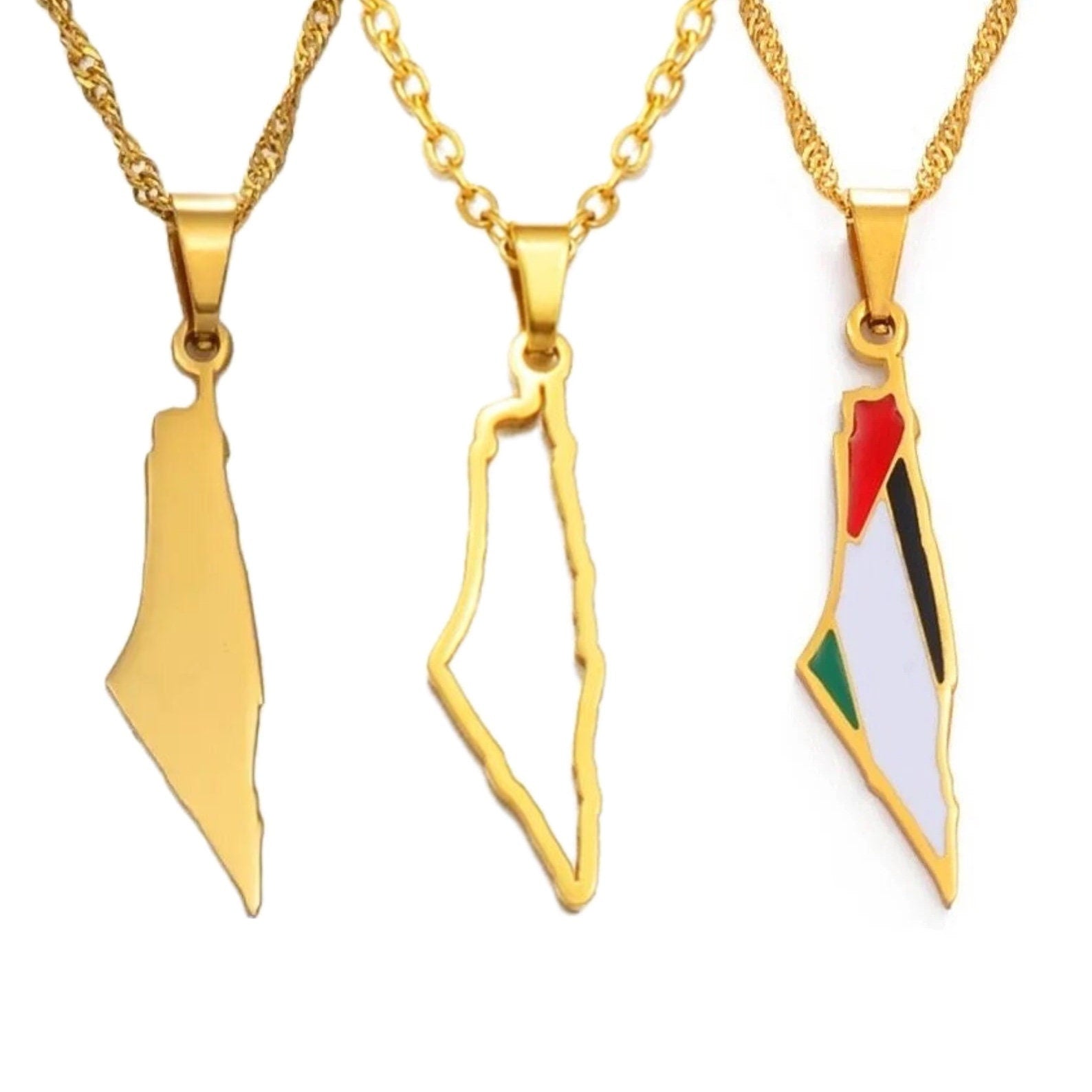 Palestine Map and Flag Necklace | Minimalistic Plain, Outline or Flag Style Unisex Pendant Necklace for both Men and Women