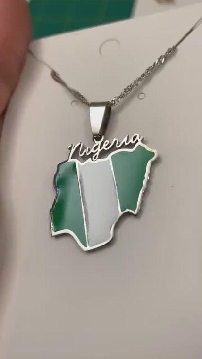 Nigeria Map and Flag Necklace