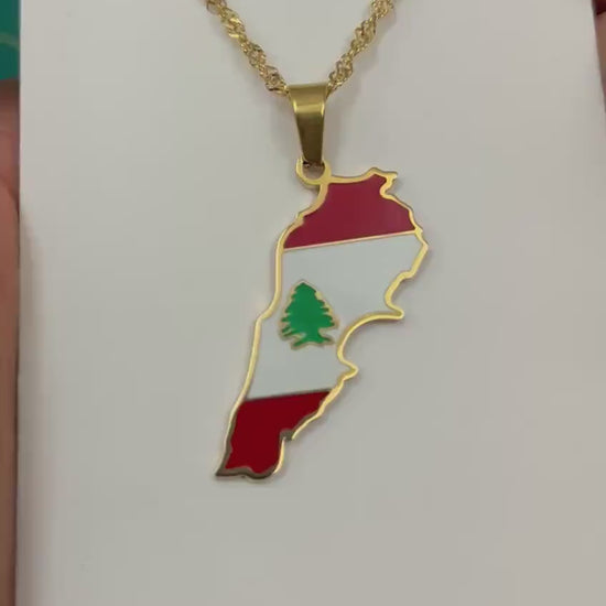 Lebanon Map and Flag Necklace