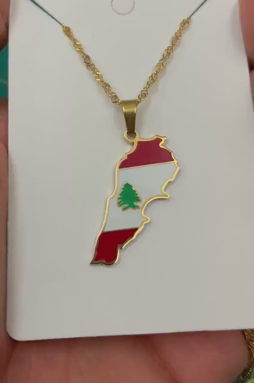 Lebanon Map and Flag Necklace