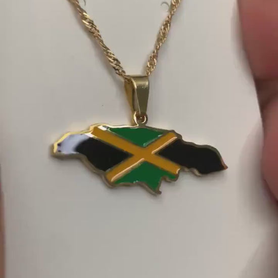 Jamaica Map and Flag Necklace