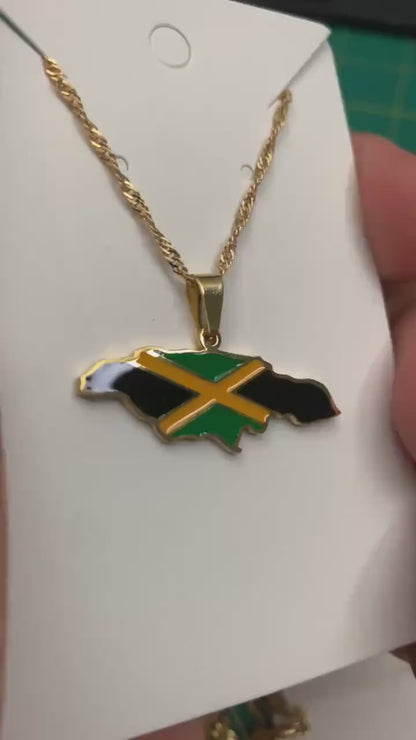 Jamaica Map and Flag Necklace