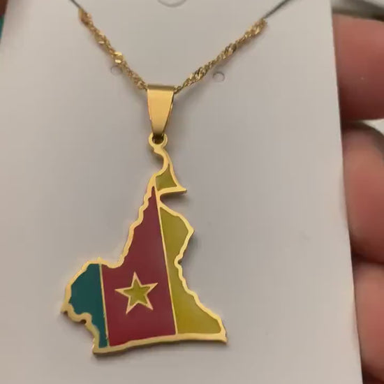 Cameroon Map and Flag Necklace