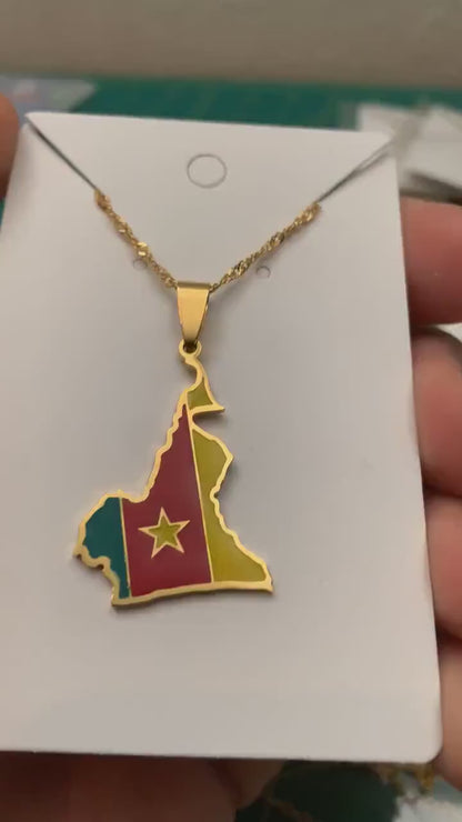 Cameroon Map and Flag Necklace