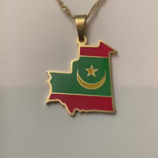 Mauritania Map and Flag Necklace