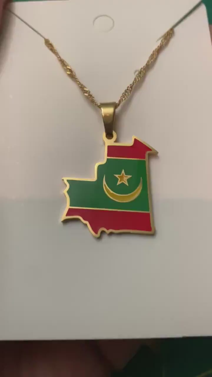 Mauritania Map and Flag Necklace