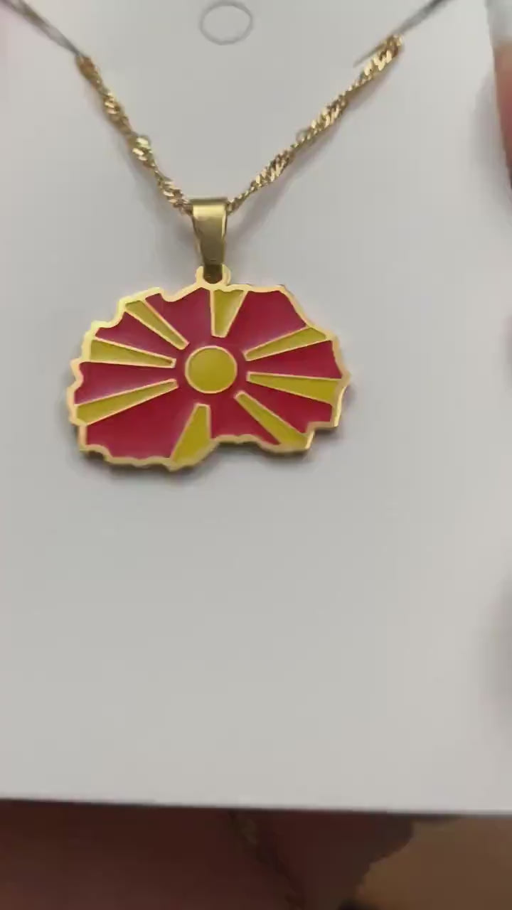 Macedonia Map and Flag Necklace