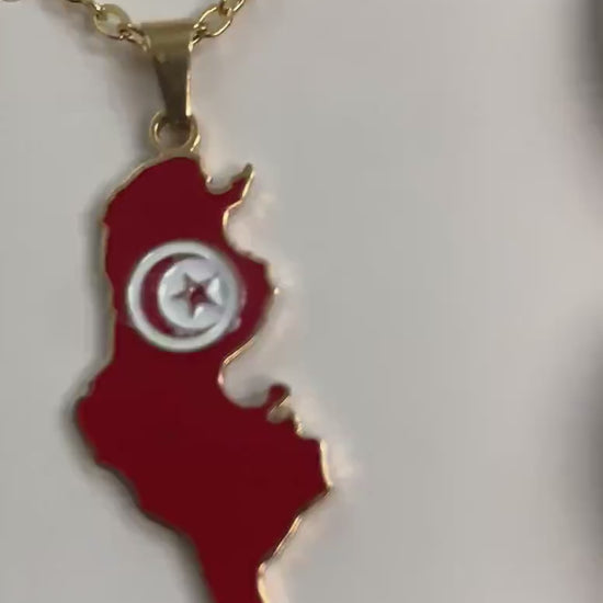 Tunisia Map and Flag Necklace