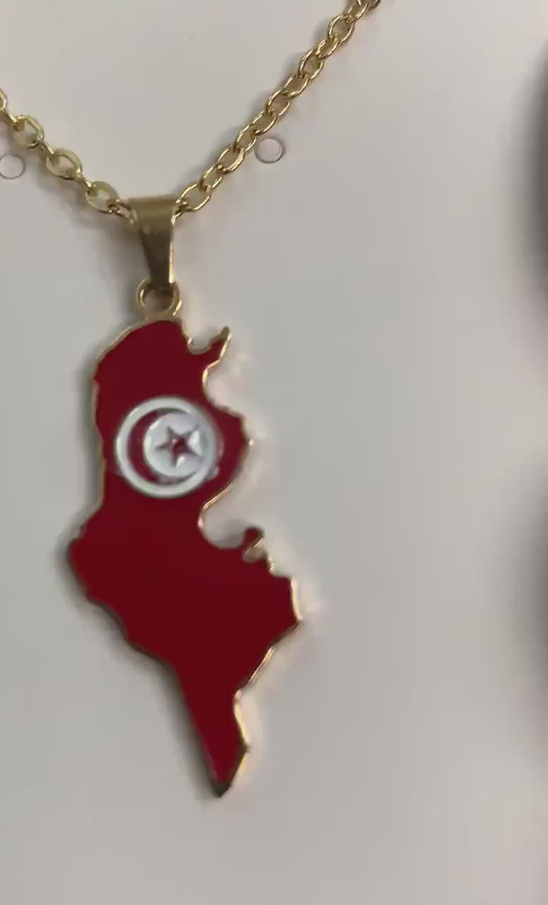 Tunisia Map and Flag Necklace