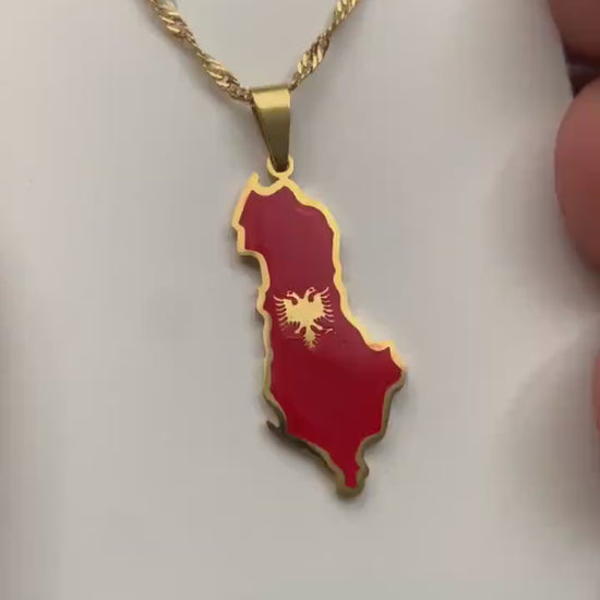 Albania Map and Flag Necklace