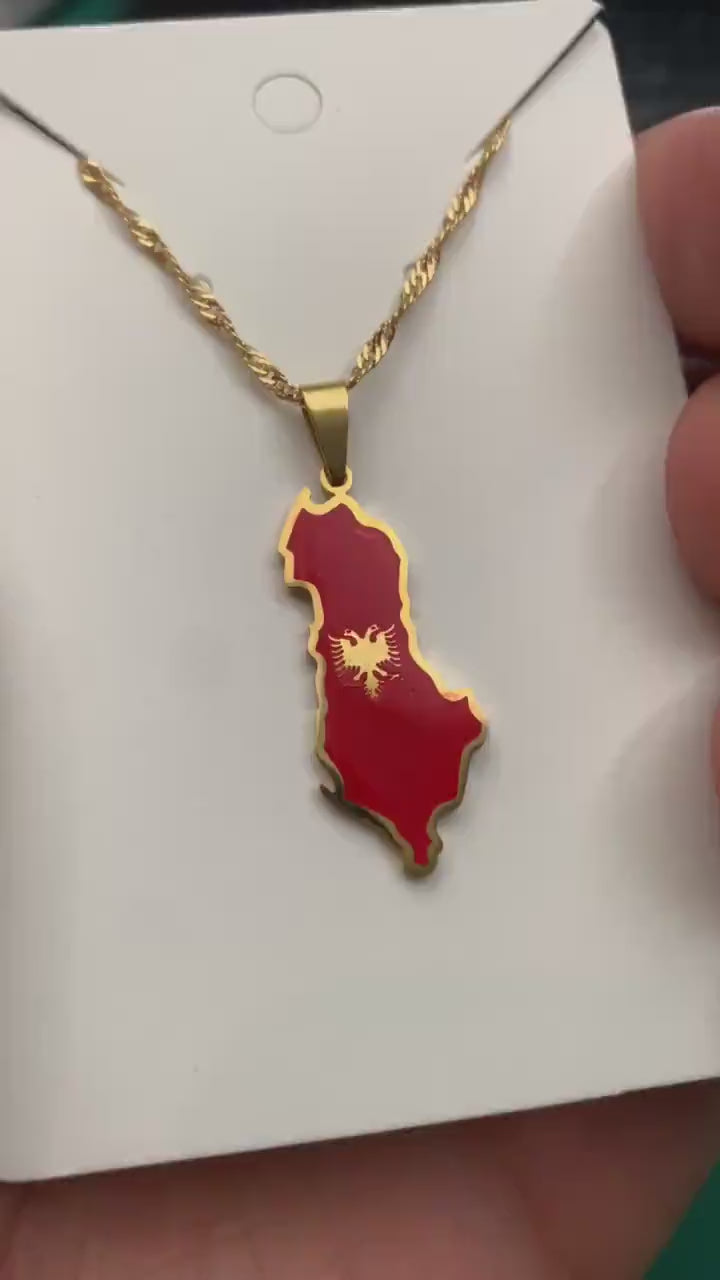 Albania Map and Flag Necklace