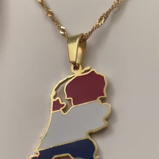 Netherlands Map and Flag Necklace