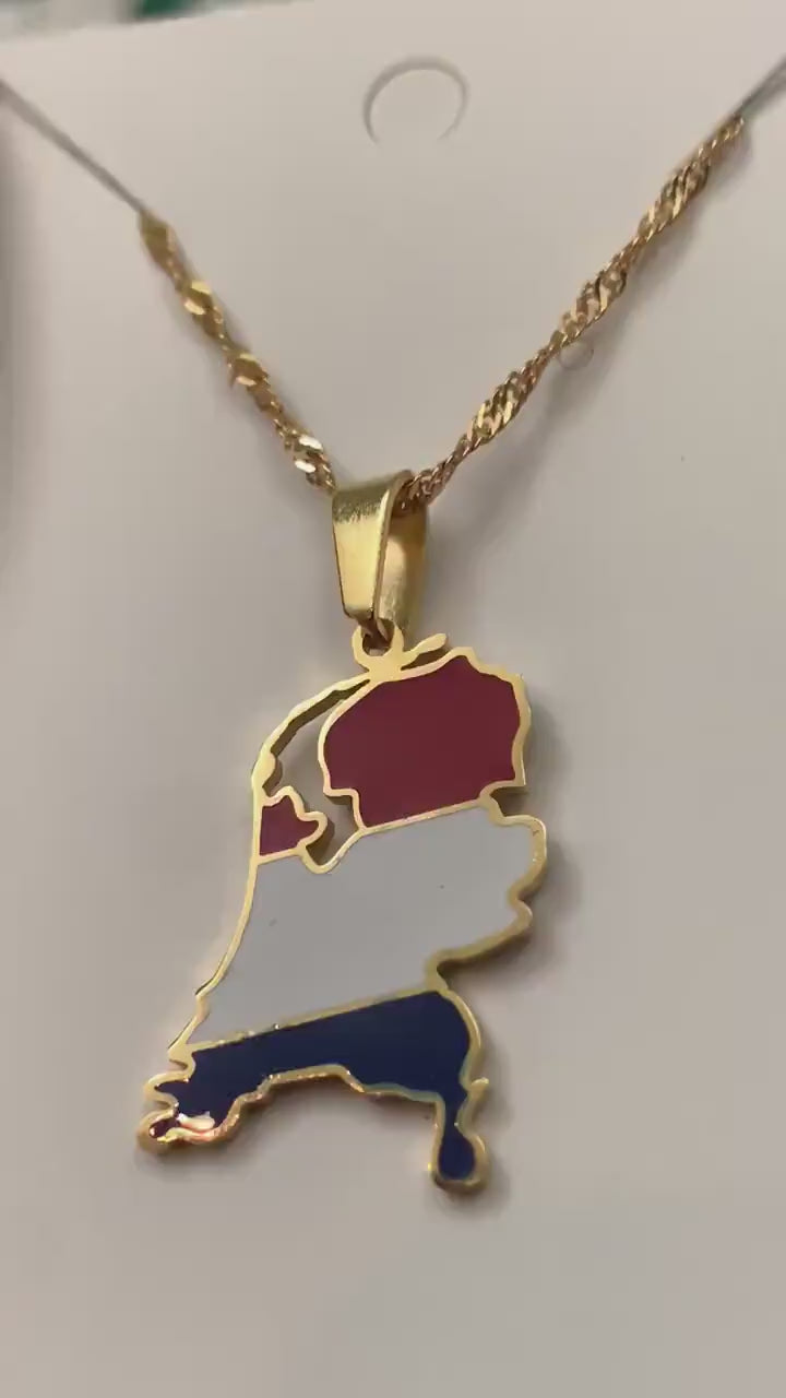 Netherlands Map and Flag Necklace