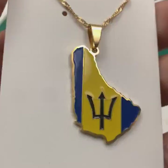 Barbados Map and Flag Necklace