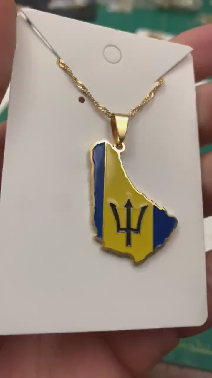 Barbados Map and Flag Necklace