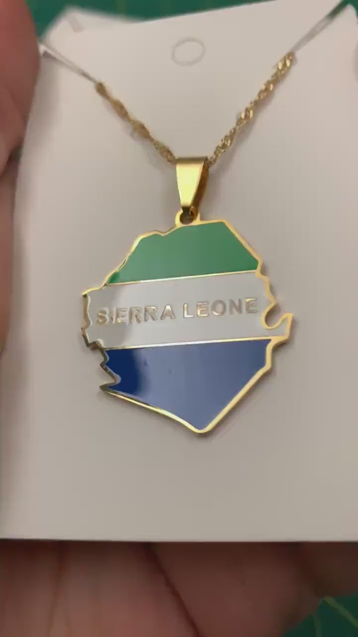 Sierra Leone Map and Flag Necklace