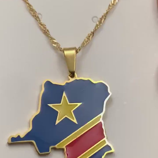 Congo DRC Map and Flag Necklace