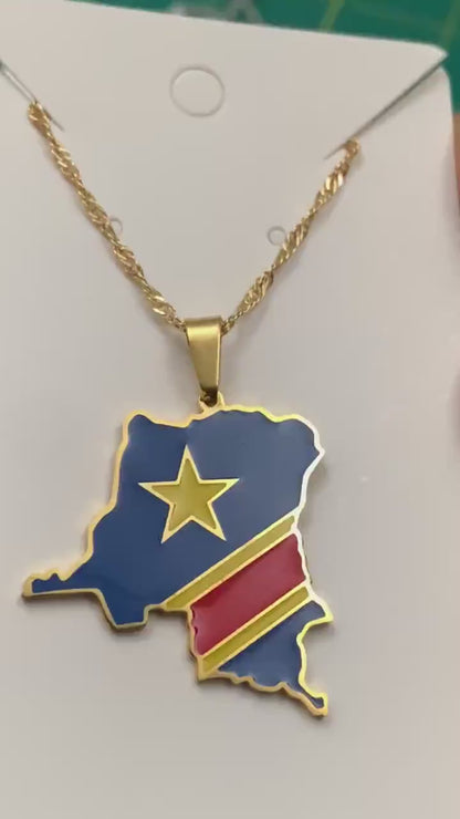 Congo DRC Map and Flag Necklace