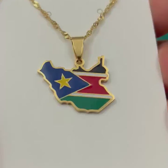 South Sudan Map and Flag Necklace