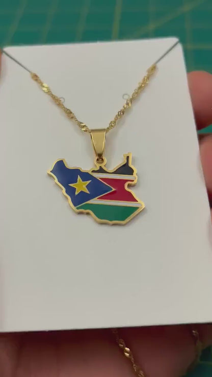 South Sudan Map and Flag Necklace