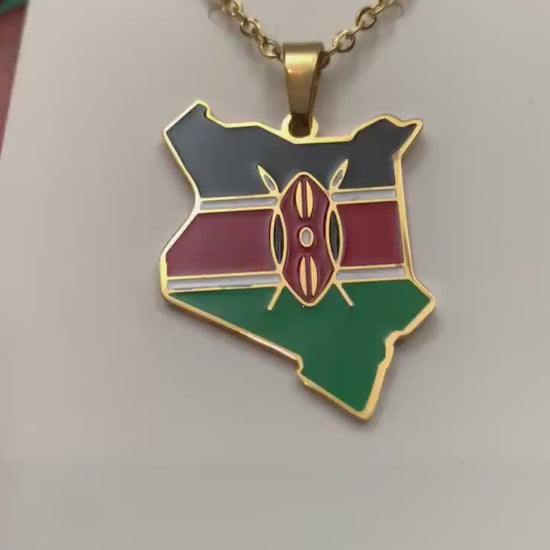 Kenya Map and Flag Necklace