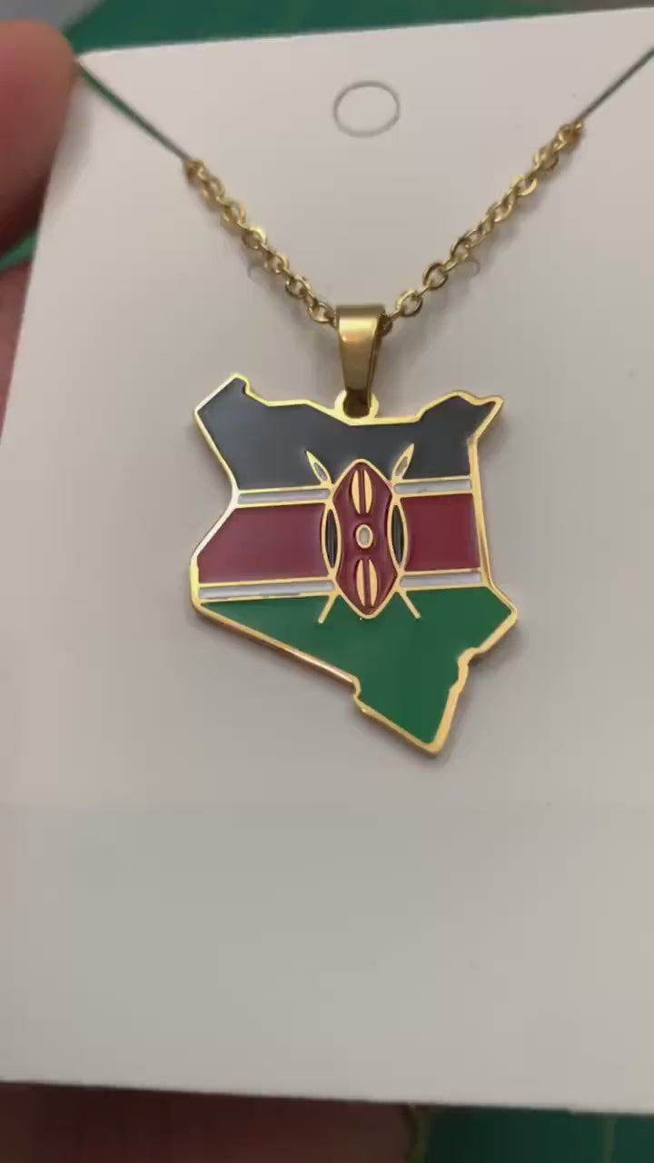 Kenya Map and Flag Necklace