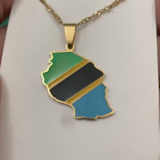 Tanzania Map and Flag Necklace