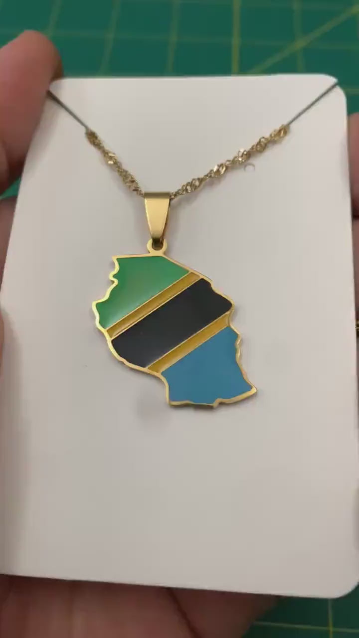 Tanzania Map and Flag Necklace