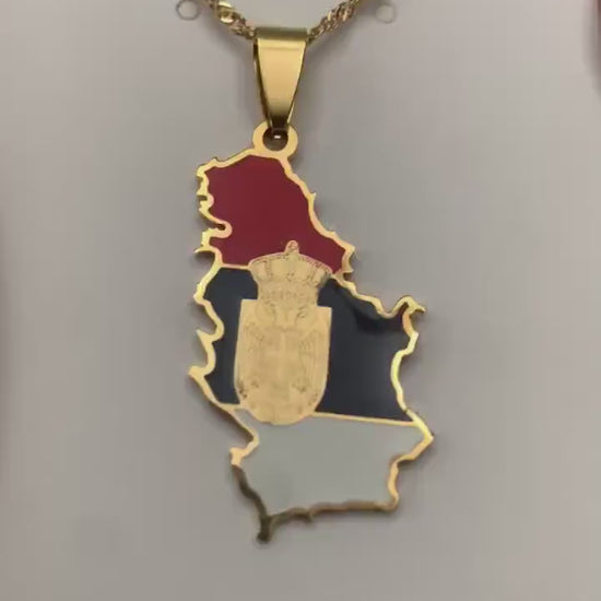 Serbia Map and Flag Necklace