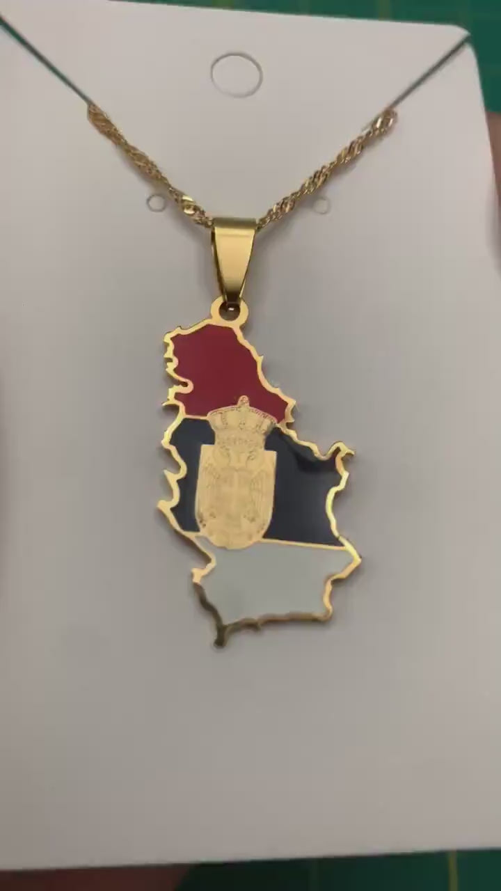 Serbia Map and Flag Necklace