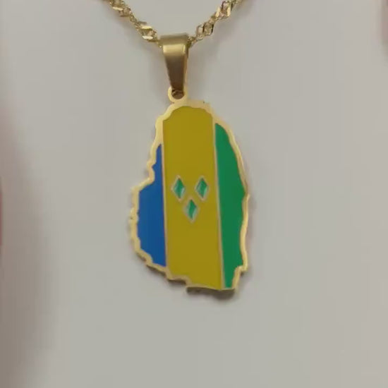 Saint Vincent and The Grenadines Map and Flag Necklace