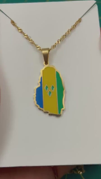 Saint Vincent and The Grenadines Map and Flag Necklace