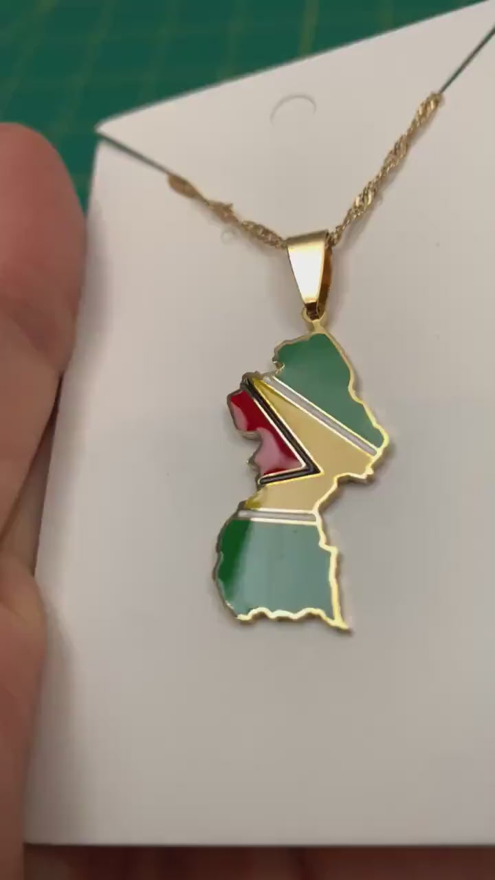 Guyana Map and Flag Necklace