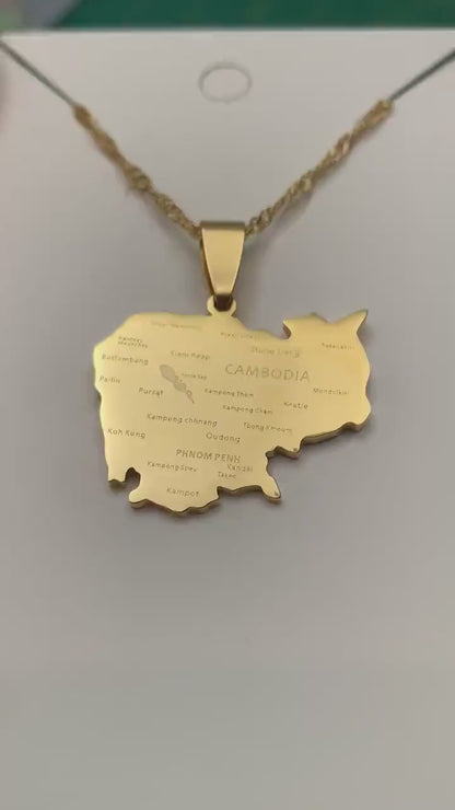 Cambodia Map Necklace