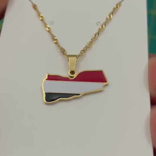 Yemen Map and Flag Necklace