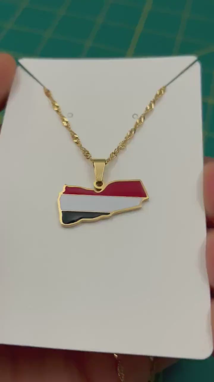 Yemen Map and Flag Necklace