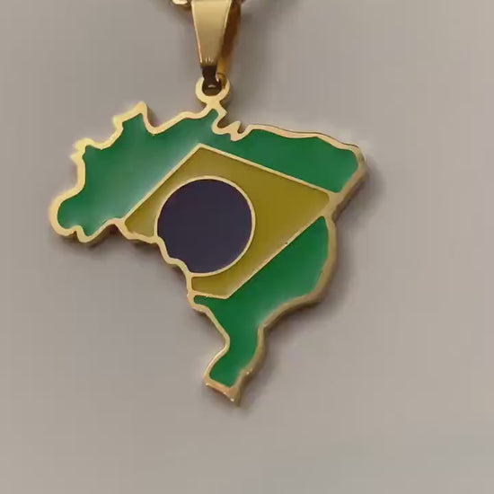 Brazil Map and Flag Necklace