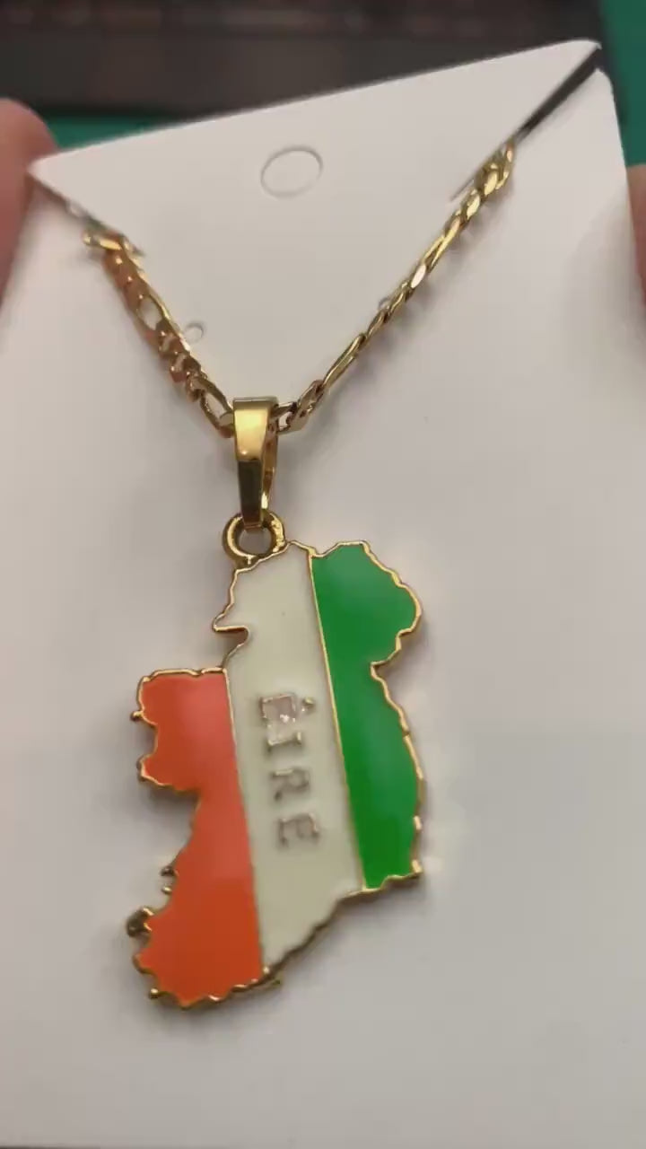 Ireland Map and Flag Necklace