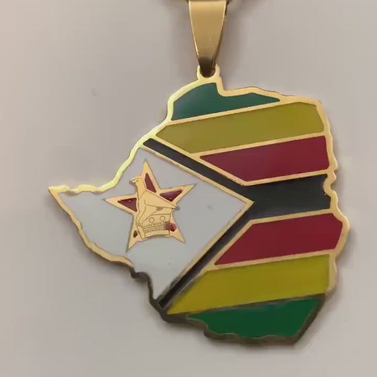 Zimbabwe Map and Flag Necklace