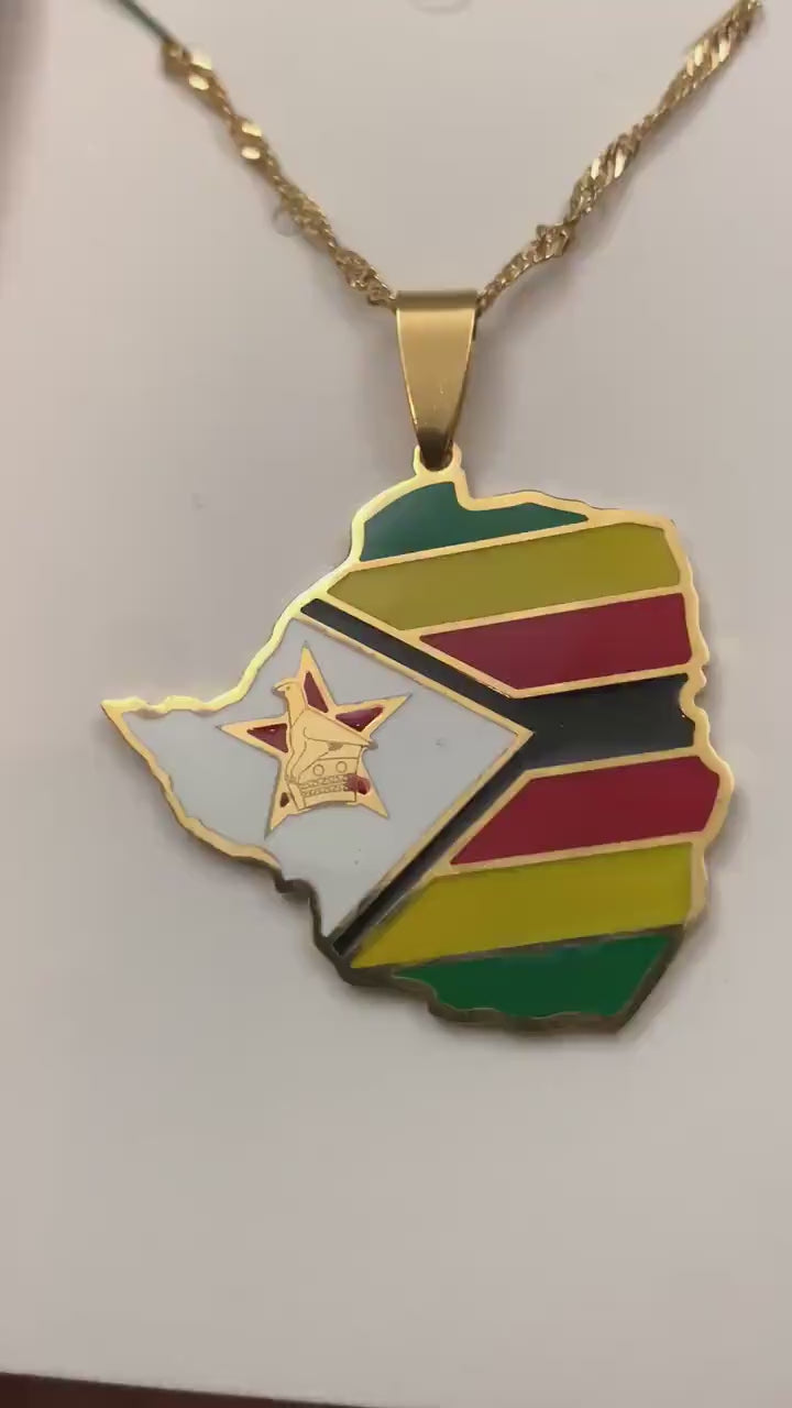 Zimbabwe Map and Flag Necklace