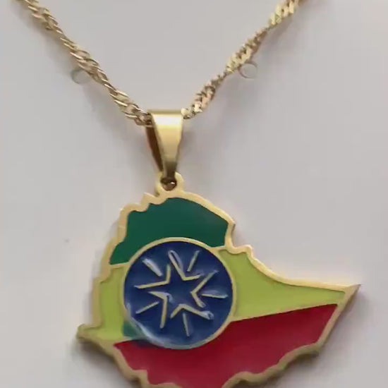 Ethiopia Map and Flag Necklace