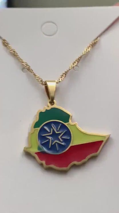 Ethiopia Map and Flag Necklace