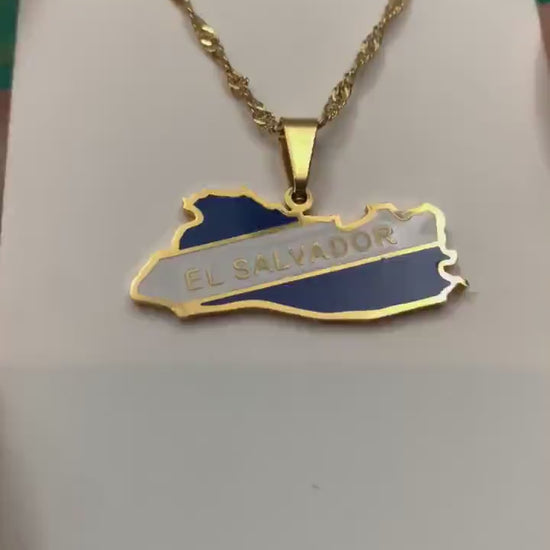 El Salvador Map and Flag Necklace