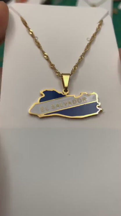 El Salvador Map and Flag Necklace