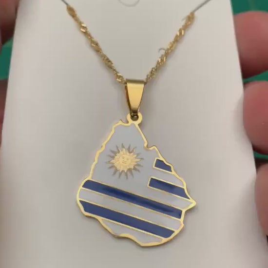 Uruguay Map and Flag Necklace