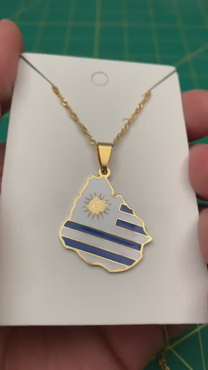 Uruguay Map and Flag Necklace