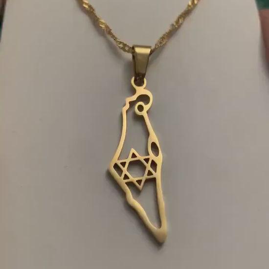 Israel Map and Star of David Necklace