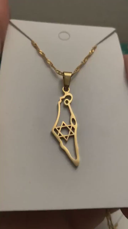 Israel Map and Star of David Necklace